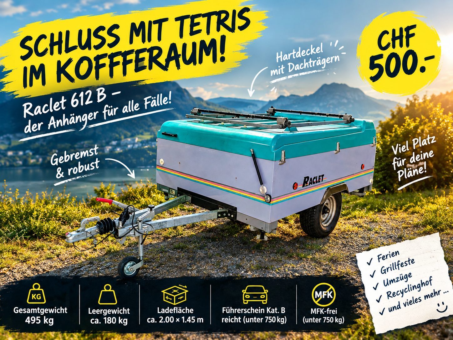 Dein Auto ist voll. Deine Frau hat noch eine Tasche...